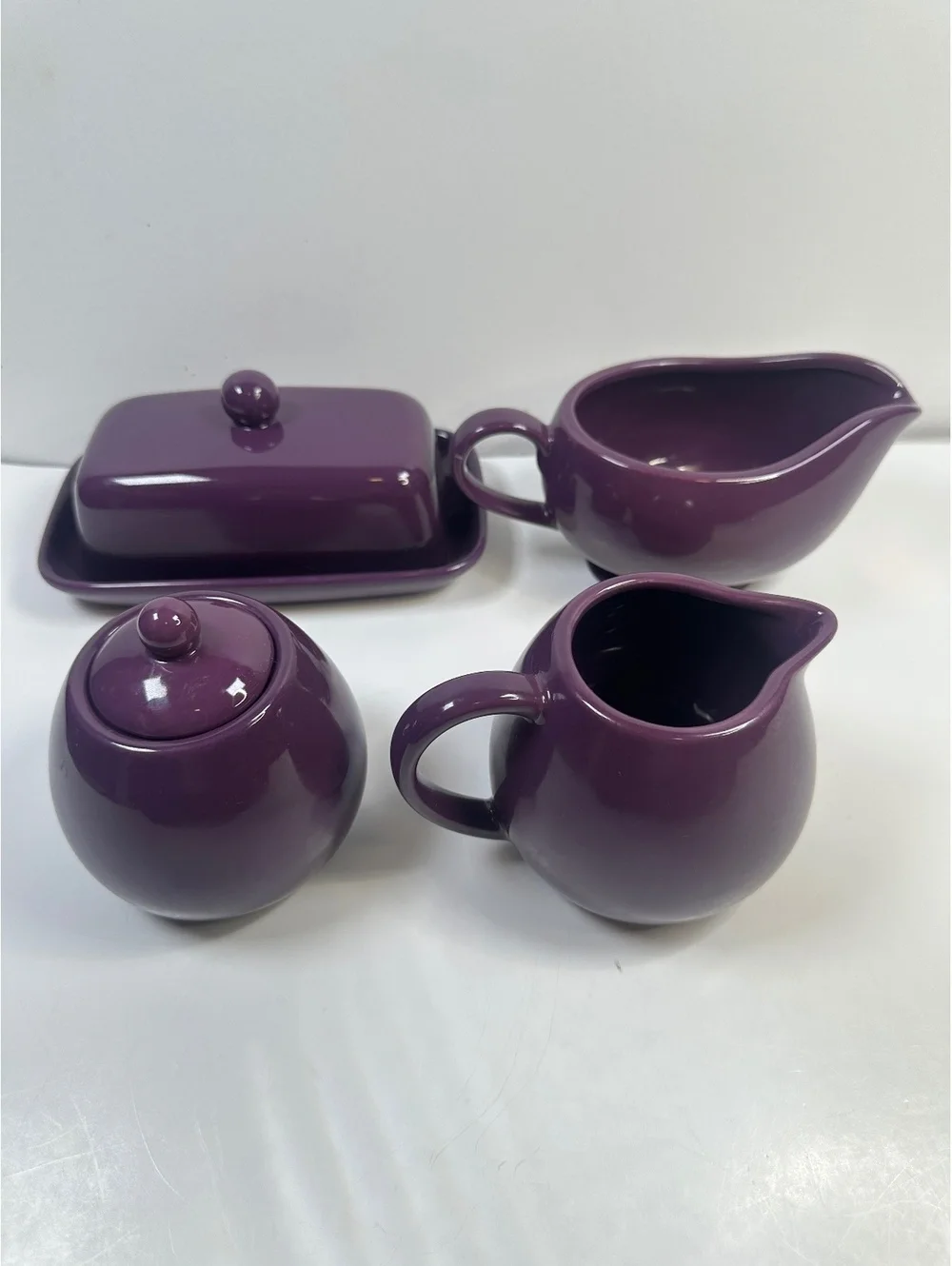 Purple Ombré Temp-Tations by Tara 4 Pc Completer Set Butter Creamer Gravy Sugar